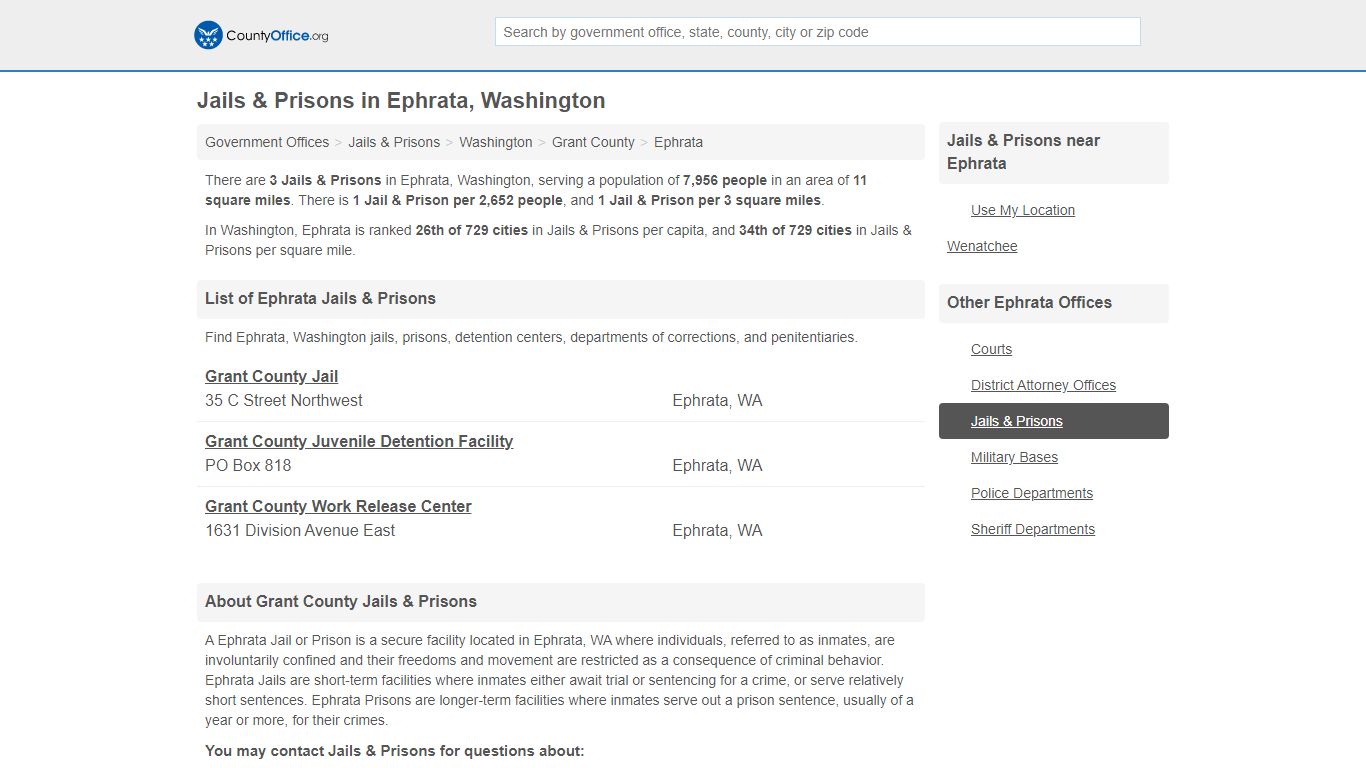 Jails & Prisons - Ephrata, WA (Inmate Rosters & Records)